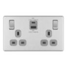LAP  13A 2-Gang SP Switched Socket + 3A 45W 2-Outlet Type A & C USB Charger Brushed Steel with Grey Inserts