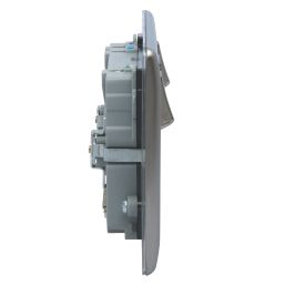 British General Nexus Metal 13A 2-Gang SP Switched Socket + 3.1A 15.5W 2-Outlet Type A USB Charger Brushed Steel with Graphite Inserts