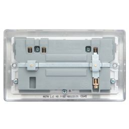 British General Nexus Metal 13A 2-Gang SP Switched Socket + 3.1A 15.5W 2-Outlet Type A USB Charger Brushed Steel with Graphite Inserts