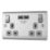 British General Nexus Metal 13A 2-Gang SP Switched Socket + 3.1A 15.5W 2-Outlet Type A USB Charger Brushed Steel with Graphite Inserts