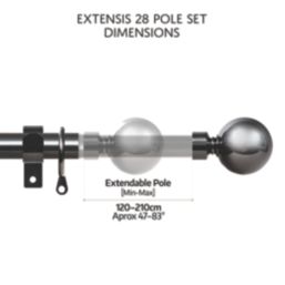 Renaissance Black Nickel Curtain Pole 28/25mm x 120-210cm