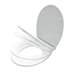 Swirl  Soft-Close with Quick-Release Slimline Toilet Seat Stainless Steel & Plastic White