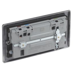 British General Nexus Metal 13A 2-Gang SP Switched Socket + 2.4A 22W 2-Outlet Type A & C USB Charger Matt Black with Black Inserts