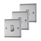 British General Nexus Metal 20A 16AX 1-Gang 2-Way Light Switch  Brushed Steel  3 Pack