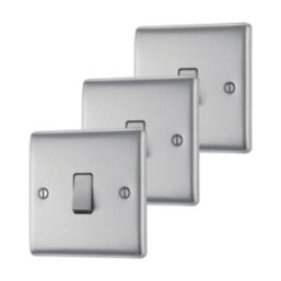 British General Nexus Metal 20A 16AX 1-Gang 2-Way Light Switch  Brushed Steel  3 Pack