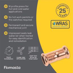 Flomasta  Copper Press-Fit Equal M-Profile Straight Couplers 15mm 10 Pack