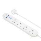Masterplug 13A 4-Gang Unswitched Surge-Protected Extension Lead + 2.1A 2-Outlet Type A & C USB Charger White 2m