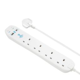 Masterplug 13A 4-Gang Unswitched Surge-Protected Extension Lead + 2.1A 2-Outlet Type A & C USB Charger White 2m
