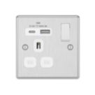 LAP  13A 1-Gang SP Switched Socket + 3A 18W 2-Outlet Type A & C USB Charger Brushed Steel with Black Inserts