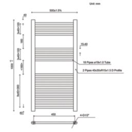 Flomasta 1000mm x 500mm 1522BTU Black Flat  Towel Radiator