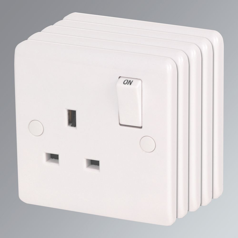 LAP 13A 1-Gang DP Switched Plug Sockets White 5 Pack - Screwfix