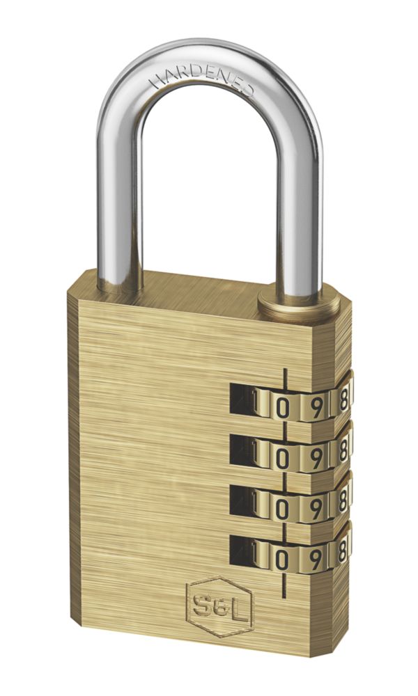 Smith & Locke Closed Shackle Combination Padlock Brass 40mm Screwfix