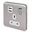 Schneider Electric Lisse Deco 13A 1-Gang SP Switched Socket + 2.1A 10.5W 2-Outlet Type A USB Charger Brushed Stainless Steel with White Inserts