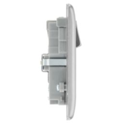 British General Nexus Metal 13A 2-Gang SP Switched Socket + 2.4A 22W 2-Outlet Type A & C USB Charger Brushed Steel with Grey Inserts