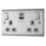 British General Nexus Metal 13A 2-Gang SP Switched Socket + 2.4A 22W 2-Outlet Type A & C USB Charger Brushed Steel with Grey Inserts