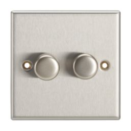 Contactum iConic 2-Gang 2-Way LED Dimmer Switch  Brushed Steel