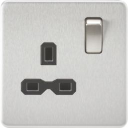 Knightsbridge  13A 1-Gang DP Switched Single Socket Brushed Chrome  with Black Inserts