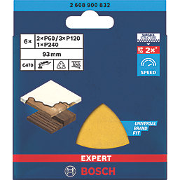 Bosch Expert C470 60/120/240 Grit 6-Hole Punched Multi-Material Sandpaper 93mm x 93mm 6 Pack