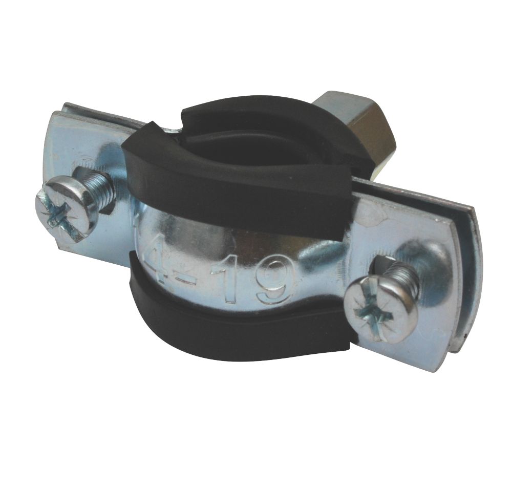 Tesla 1419mm RubberLined Pipe Clips Black / Steel 5 Pack Screwfix