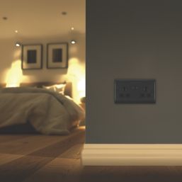 British General Nexus Metal 13A 2-Gang DP Switched Power Socket Matt Black  with Colour-Matched Inserts
