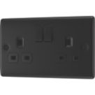 British General Nexus Metal 13A 2-Gang DP Switched Power Socket Matt Black  with Colour-Matched Inserts