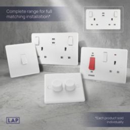 LAP  13A 2-Gang SP Switched Socket + 3.25A 65W 2-Outlet Type C USB Charger White with Colour-Matched Inserts