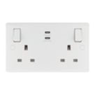LAP  13A 2-Gang SP Switched Socket + 3.25A 65W 2-Outlet Type C USB Charger White with Colour-Matched Inserts