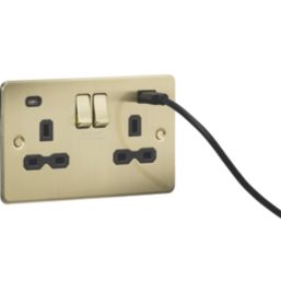 Knightsbridge  13A 2-Gang SP Switched Socket + 4.0A 20W 2-Outlet Type A & C USB Charger Brushed Brass with Black Inserts