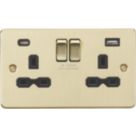 Knightsbridge  13A 2-Gang SP Switched Socket + 4.0A 20W 2-Outlet Type A & C USB Charger Brushed Brass with Black Inserts