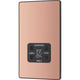 British General Evolve 2-Gang Dual Voltage Shaver Socket 115/240V Copper with Black Inserts