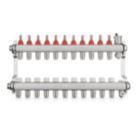 JG Underfloor 11 Port Heating Manifold Brushed Steel