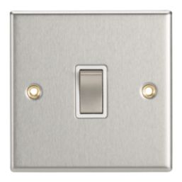 Contactum iConic 10AX 1-Gang 2-Way Light Switch  Brushed Steel with White Inserts