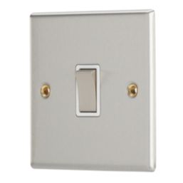 Contactum iConic 10AX 1-Gang 2-Way Light Switch  Brushed Steel with White Inserts