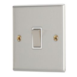 Contactum iConic 10AX 1-Gang 2-Way Light Switch  Brushed Steel with White Inserts