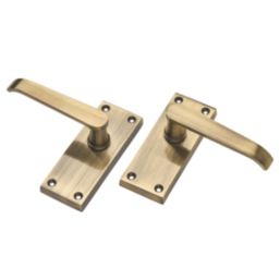 Designer Levers Victorian Fire Rated Latch Short Straight Door Handle Pair Antique Brass