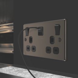 LAP  13A 2-Gang SP Switched Socket + 3A 45W 2-Outlet Type A & C USB Charger Black Nickel with Black Inserts