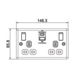 LAP  13A 2-Gang SP Switched Socket + 3A 45W 2-Outlet Type A & C USB Charger Black Nickel with Black Inserts