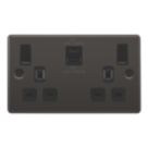 LAP  13A 2-Gang SP Switched Socket + 3A 45W 2-Outlet Type A & C USB Charger Black Nickel with Black Inserts