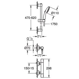 Grohe Precision Get HP Rear-Fed Exposed Chrome Thermostatic Shower Mixer Set 600mm
