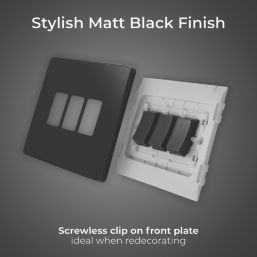 British General Evolve 20 A  16AX 3-Gang 2-Way Light Switch  Matt Black with Black Inserts