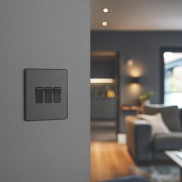 British General Evolve 20 A  16AX 3-Gang 2-Way Light Switch  Matt Black with Black Inserts