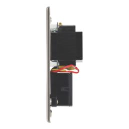 Contactum Iconic 2-Gang Dual Voltage Shaver Socket 115 - 230V Brushed Steel with White Inserts