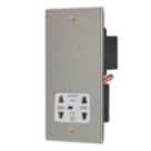 Contactum Iconic 2-Gang Dual Voltage Shaver Socket 115 - 230V Brushed Steel with White Inserts