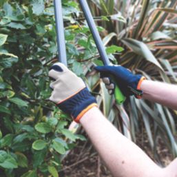 ClipGlove Stretch Fit   Synthetic Leather Gardening Gloves Navy / Cream Medium