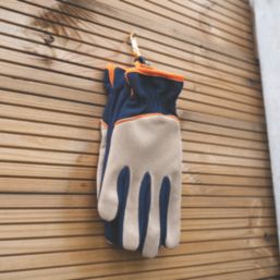 ClipGlove Stretch Fit   Synthetic Leather Gardening Gloves Navy / Cream Medium