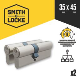 Smith & Locke 1 Star 6-Pin Euro Double Cylinder Locks 35-45 (80mm) Silver 2 Pack