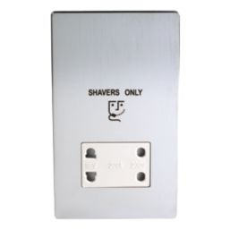LAP  2-Gang Dual Voltage Shaver Socket 115 / 230V Brushed Chrome with White Inserts