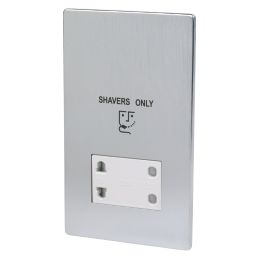 LAP  2-Gang Dual Voltage Shaver Socket 115 / 230V Brushed Chrome with White Inserts