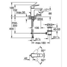 Grohe Dice Chrome 185mm Standard Lever Mono Basin Mixer Tap  With Clicker Waste
