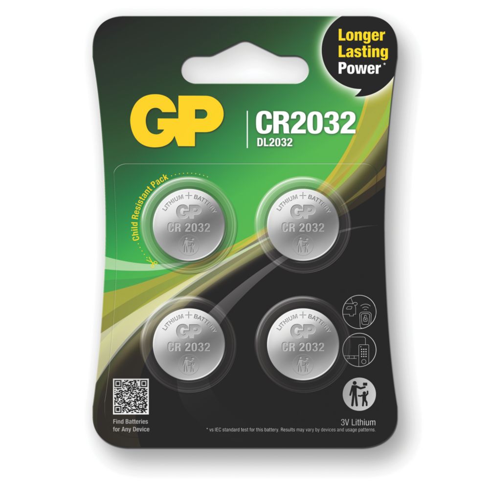 GP Batteries CR2032 Coin Cell Battery 4 Pack Screwfix